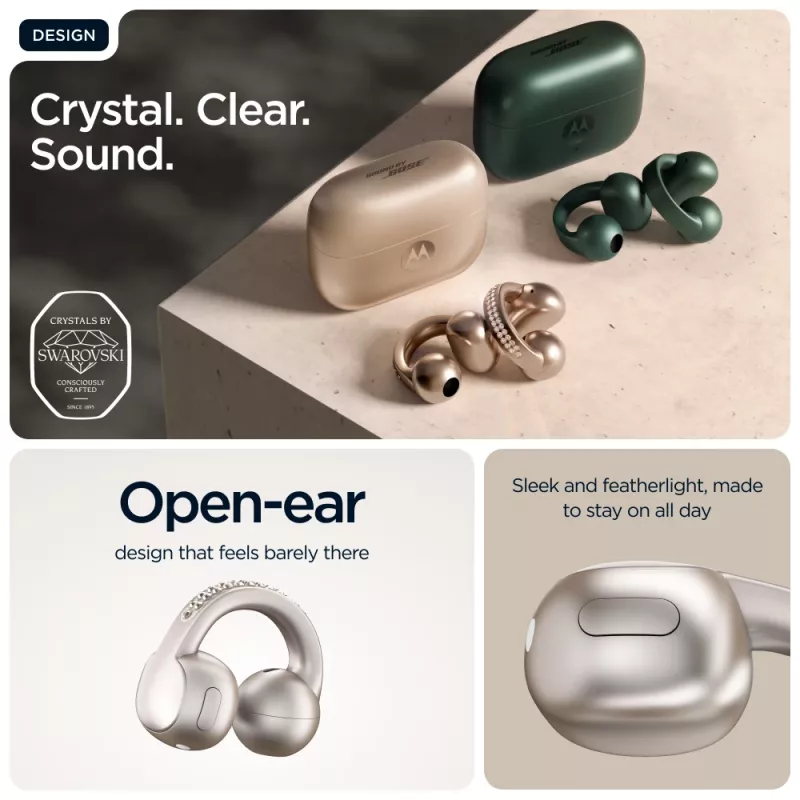 Headset Motorola Moto Buds Loop Bluetooth ear-clip-on binaural, Dolby Atmos, Bluetooth 5.0, ANC, 8 h playback, charging case 520 mAh, beige