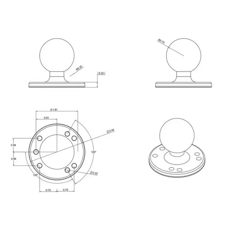 Round Plate with Ball RAM Mounts RAM-202U