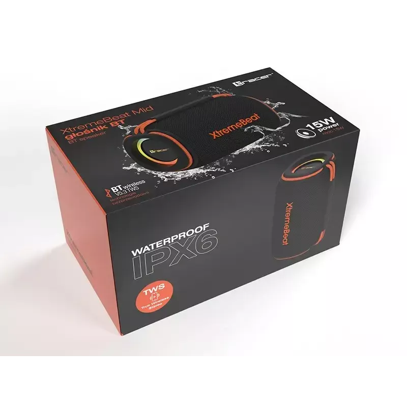 Stereo portable speaker TRACER XtremeBeat TWS — 15 W, IPX6, Bluetooth 5.3, 6 h, AUX/USB, microphone