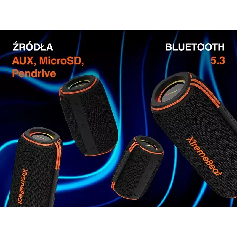 Stereo portable speaker TRACER XtremeBeat TWS — 15 W, IPX6, Bluetooth 5.3, 6 h, AUX/USB, microphone