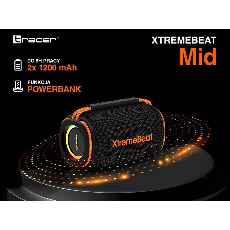 Stereo portable speaker TRACER XtremeBeat TWS — 15 W, IPX6, Bluetooth 5.3, 6 h, AUX/USB, microphone