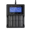 Battery charger XTAR VC4SL for Li‑ion, Ni‑MH, Ni‑Cd cells — 4‑bay, DC powered, compatible with 18650 and other cylindrical batteries, black