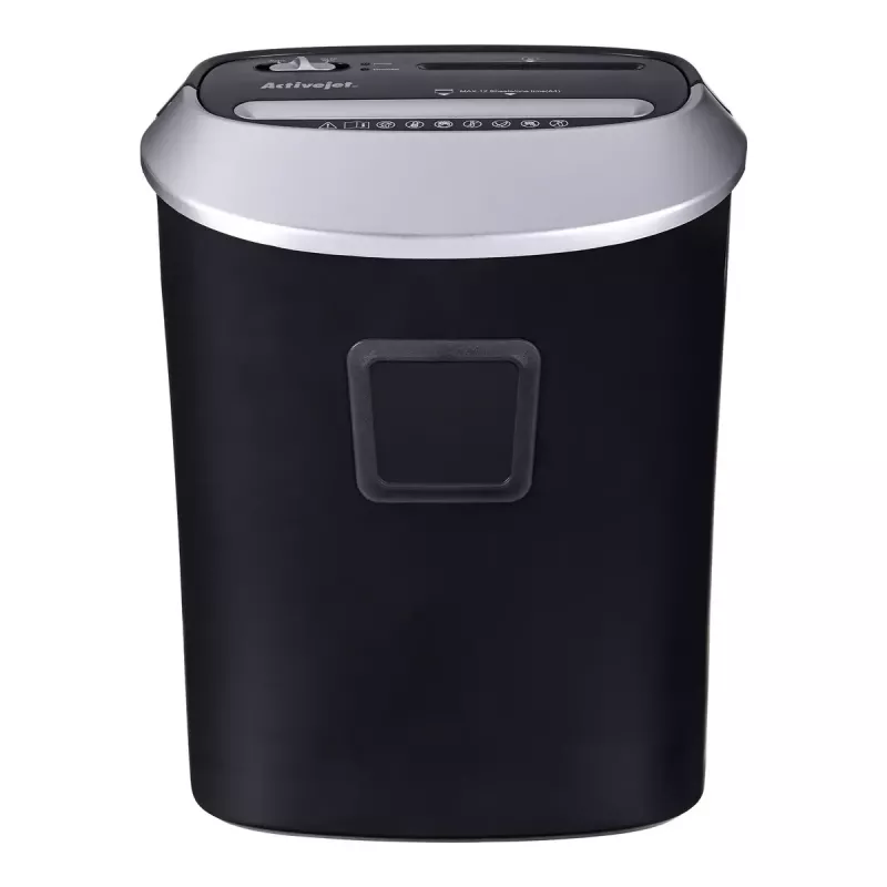 Paper shredder ActiveJet ASH-1201D, strip cut 5 x 38 mm, 22 cm entry, 12-sheet capacity, 25 L basket, P-3, black