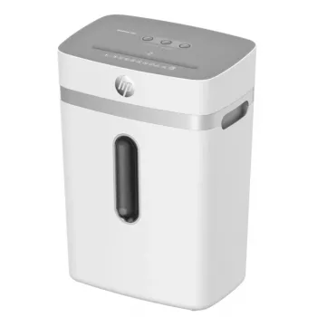Paper shredder HP OneShred 12CC particle-cut P-4 12-sheet capacity 22 cm width 23 L basket 4×35 mm 65 dB White