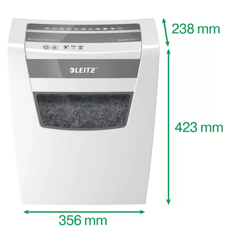 Leitz IQ Home Office Paper Shredder P4, Particle-cut shredding, 22 cm, 4 x 28 mm, 23 L, 225 sheets, 58 dB