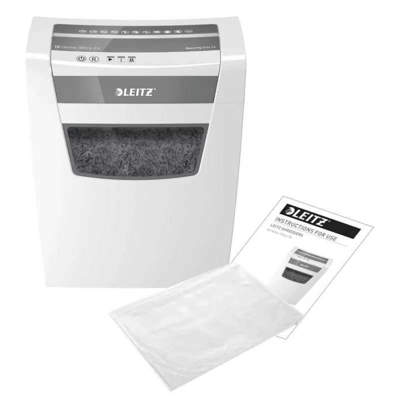 Leitz IQ Home Office Paper Shredder P4, Particle-cut shredding, 22 cm, 4 x 28 mm, 23 L, 225 sheets, 58 dB