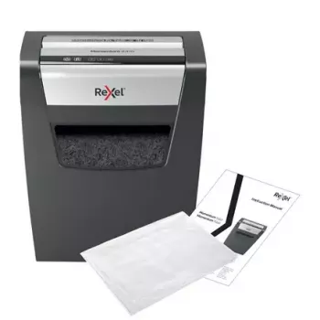 Paper shredder REXEL Momentum X410 — particle-cut P-4, 4 x 28 mm, 10-sheet capacity, 23 L basket, anti-jam