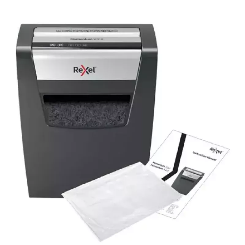 Paper shredder REXEL Momentum X312 — particle-cut P-3, 12-sheet capacity, 23 L bin, 5 x 42 mm