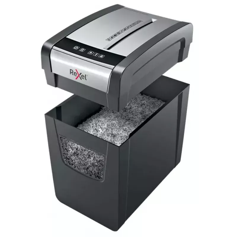 Shredder REXEL Momentum X312-SL — particle-cut 5 x 42 mm, 12-sheet capacity, 23 L basket, buttons control