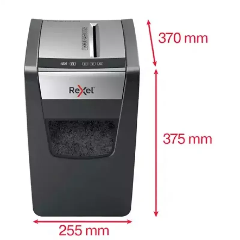 Shredder REXEL Momentum X312-SL — particle-cut 5 x 42 mm, 12-sheet capacity, 23 L basket, buttons control