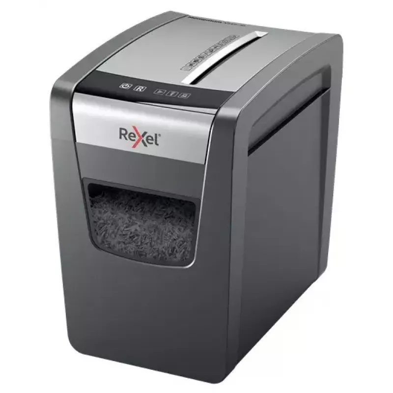 Shredder REXEL Momentum X312-SL — particle-cut 5 x 42 mm, 12-sheet capacity, 23 L basket, buttons control