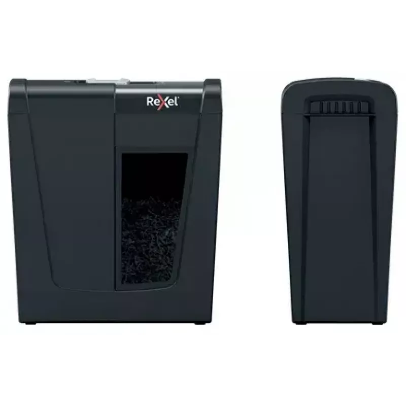 Paper shredder REXEL Secure S5 — strip shredder, 5-sheet capacity, 6 mm cut, 10 L bin, P-2 security, black