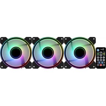 Aerocool MIRAGE12PRO Kit 3xFan PC 12cm ARGB 6 Pins Hub Silent Black