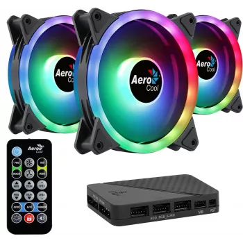 Aerocool DUO12PRO Kit 3xFan 12cm ARGB LED Dual Ring Antivibration 6 Pins Black