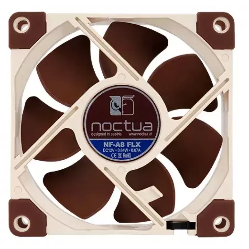 Noctua NF-A8 FLX 80 mm Case Fan, 3-pin, 12 V, 2000/1650/1200 RPM, SSO2, Beige/Brown