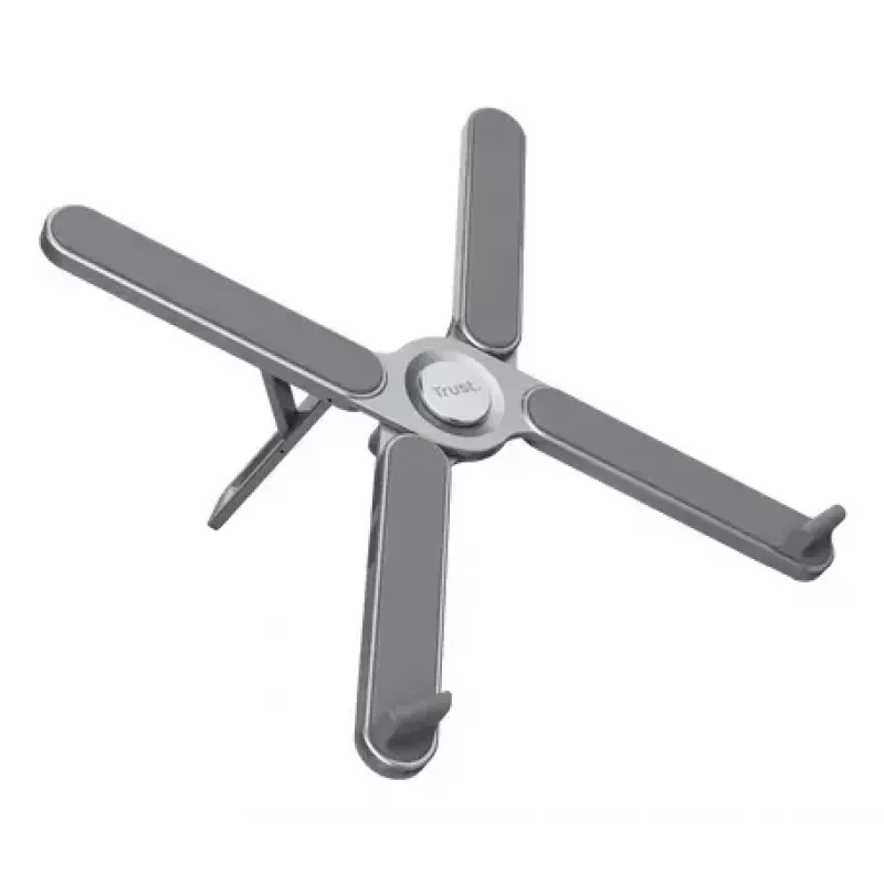 Laptop stand TRUST Macy Foldable aluminium, grey — 280 mm height, 23×46 mm base, 20 kg capacity