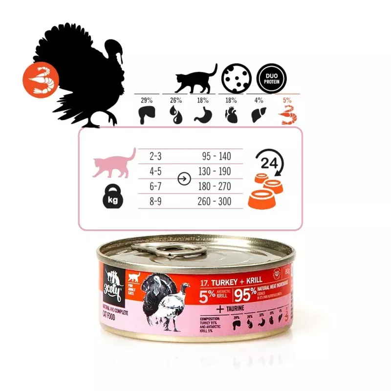 3Coty Turkey with Krill Wet Cat Food for Adult Cats, 80 g