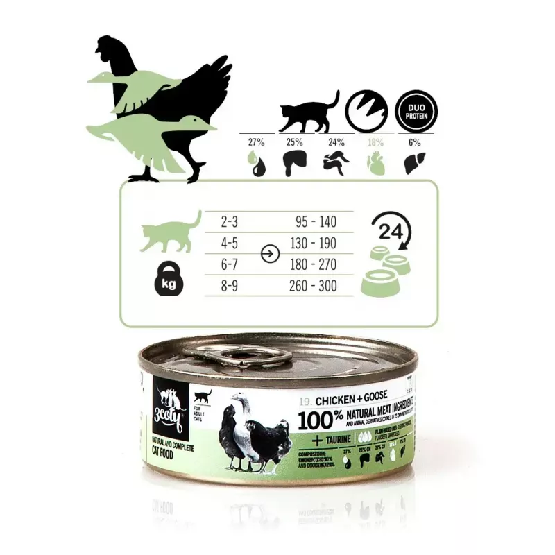 Wet cat food 3coty Chicken with goose 80 g pouch, complete adult feed, 19% protein, 12% fat, grain-free