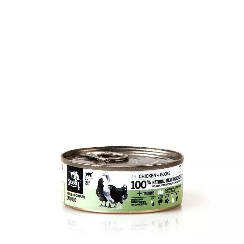 Wet cat food 3coty Chicken with goose 80 g pouch, complete adult feed, 19% protein, 12% fat, grain-free
