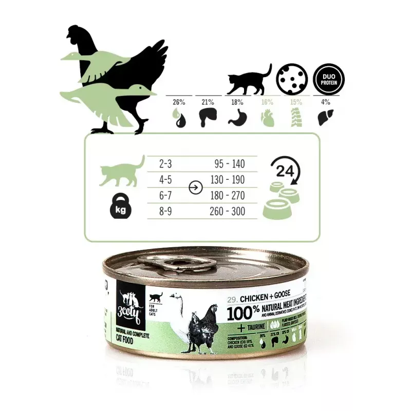 3Coty Chicken with Goose Wet Cat Food for Adult Cats, 80 g