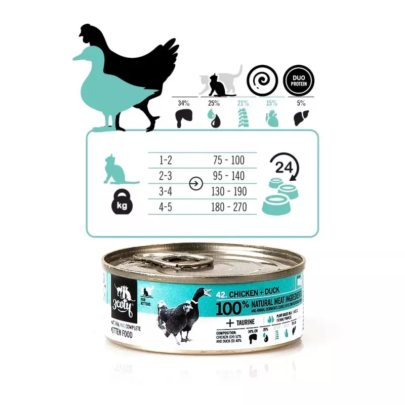 Wet cat food 3coty Chicken with duck for kittens 80 g pouch, complete feed, protein 20%, fat 9%