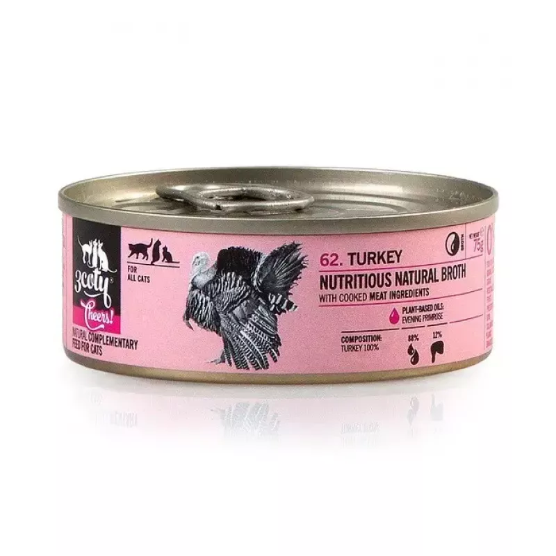Wet cat food 3coty Turkey Cheers 75 g — adult cats, complementary single-portion pouch, 80% moisture, 6% protein