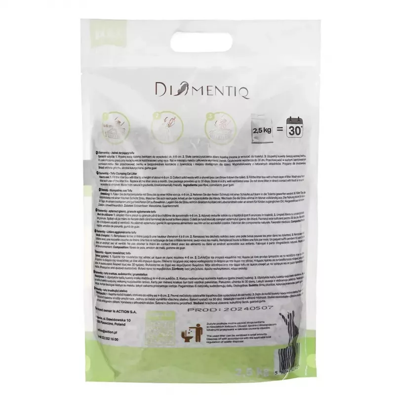 Clumping tofu cat litter DIAMENTIQ Matcha Ultra, pea fibre, dust-free, 2.5 kg