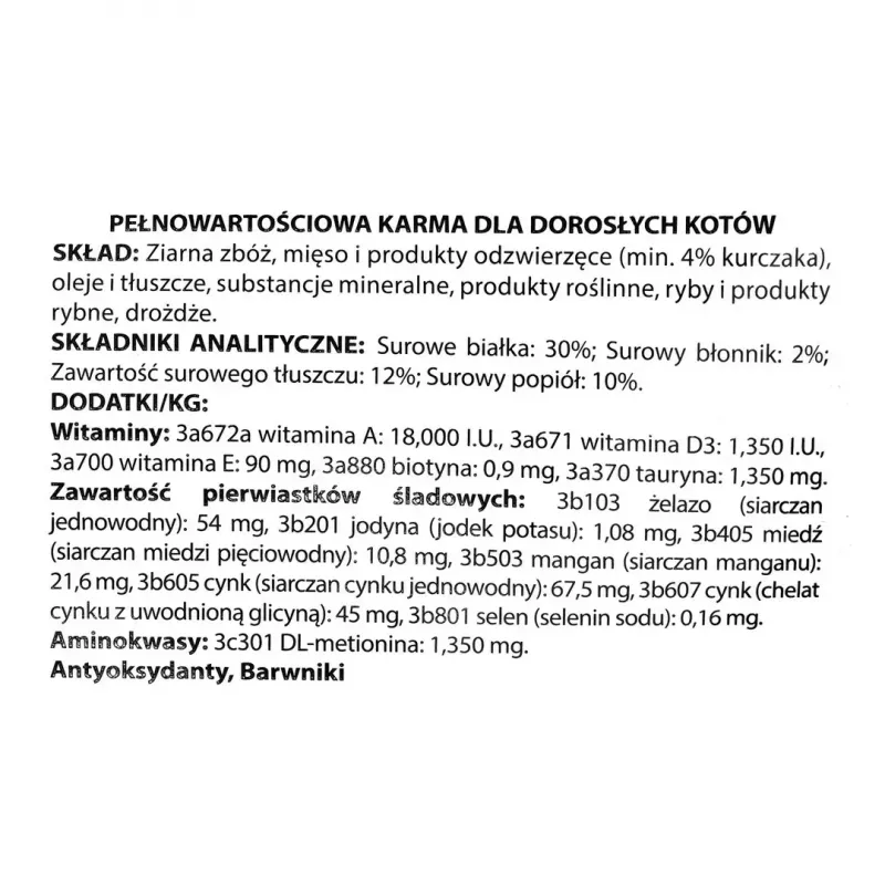Dry cat food DIVINUS Cat Complete 20 kg — adult maintenance diet, chicken, 30% protein, 12% fat