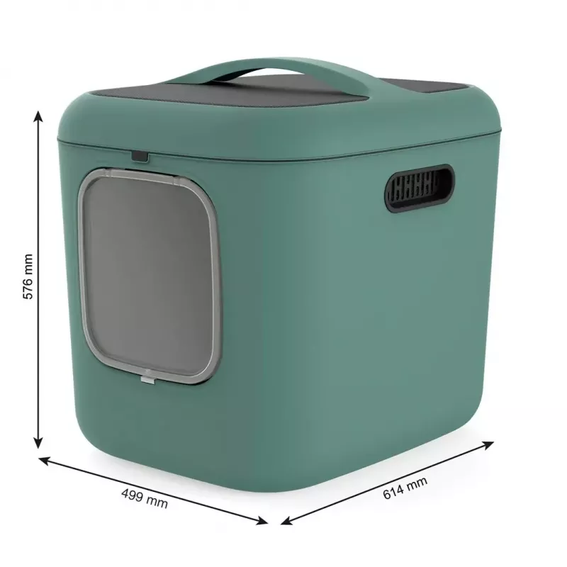 Litter box rotho Biala XL Green Easy Clean Design — large plastic cat litter box, 499×576×614 mm, carbon filter, hanger hole