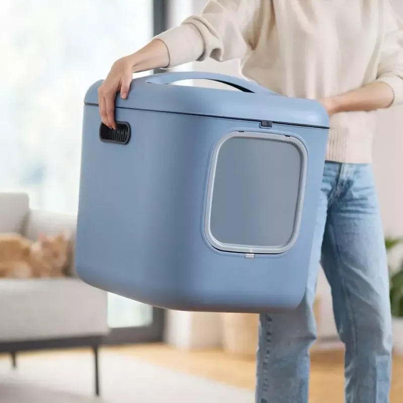 Litter box rotho Biala XL — large plastic cat litter box, blue, carbon filter, hanger hole, 576×499×614 mm, 2.5 kg