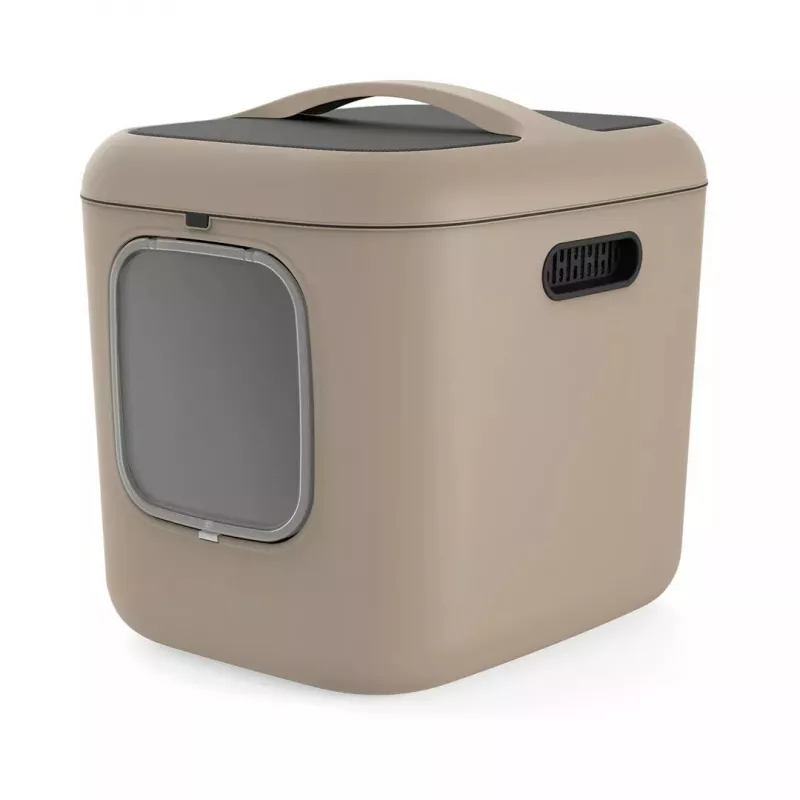 Litter box Rotho Biala XL Cappuccino — plastic cat litter tray with carbon filter, hanger hole, 499×614×576 mm, 2.5 kg