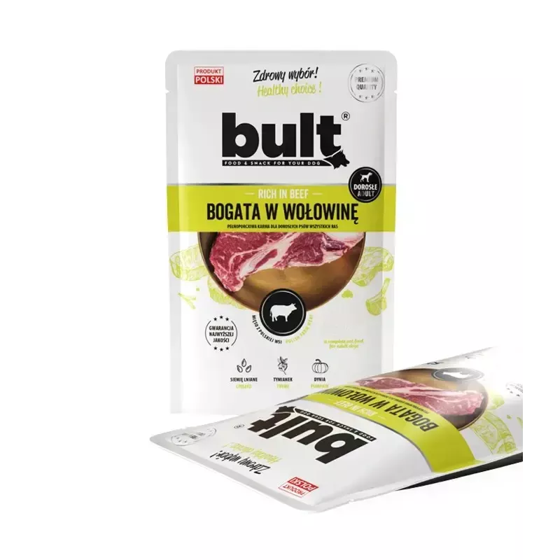 Wet dog food BULT Rich in beef 100 g — adult complete canned meal, 11% protein, 6.5% fat, 78% moisture