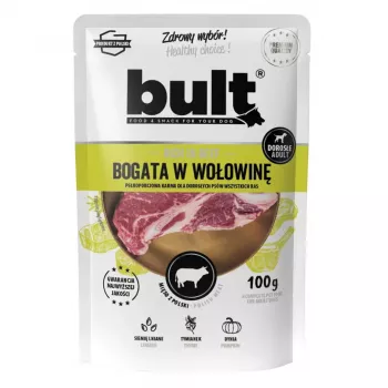 Wet dog food BULT Rich in beef 100 g — adult complete canned meal, 11% protein, 6.5% fat, 78% moisture