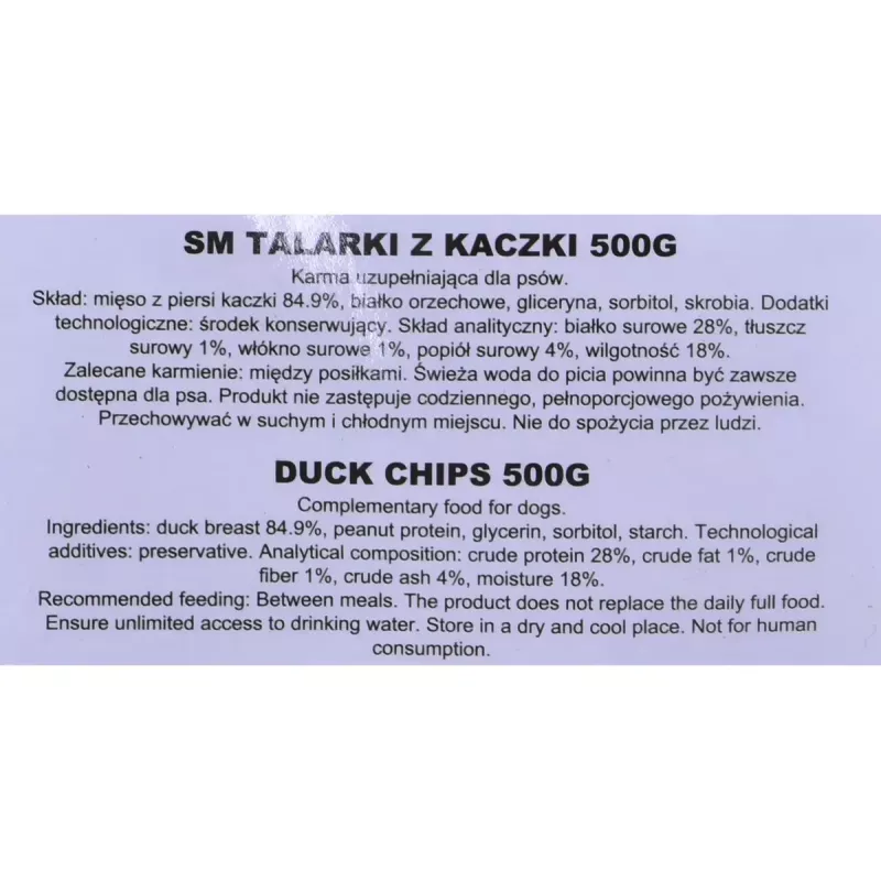 Dog treat MACED Duck chips 500 g — single-ingredient duck snack, 500 g, protein 28%, fat 1%