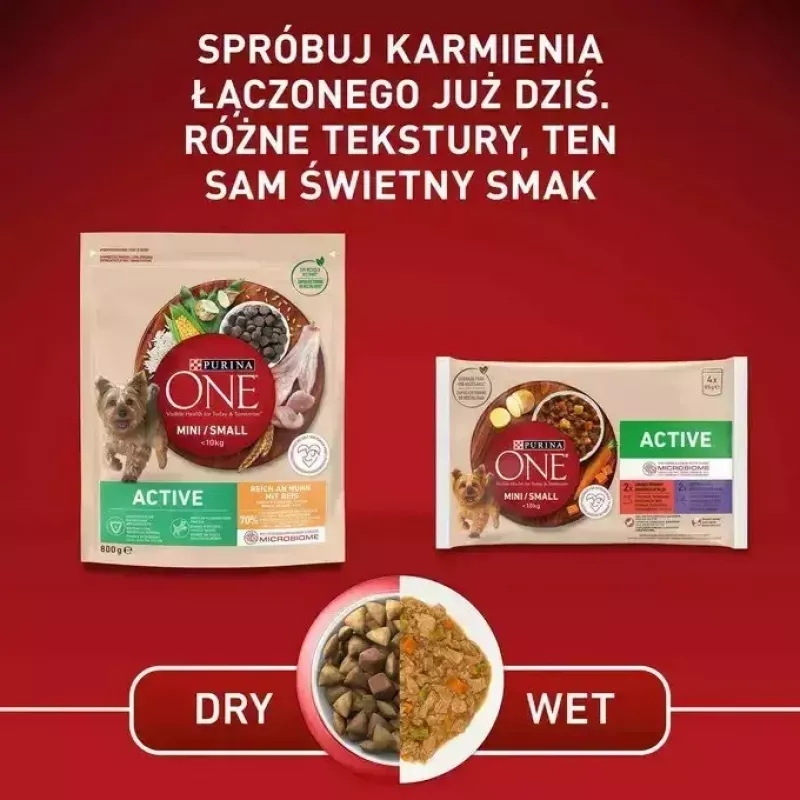 Wet dog food Purina Nestlé One Mini/Small Active Beef 85 g — wet food for adult small breeds, 76.4% moisture, 12.5% protein