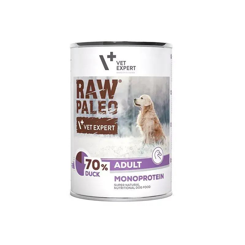 Wet dog food VETEXPERT RAW PALEO Adult Monoprotein Duck 400 g, gluten‑free, soy‑free, for food allergies