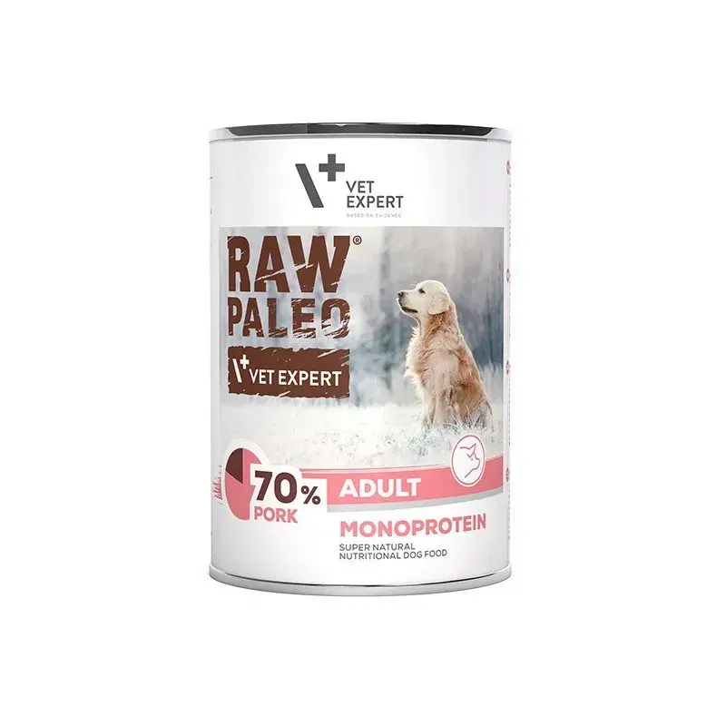 Wet dog food VETEXPERT RAW PALEO Adult Monoprotein Pork 400 g, canned, 72.6% moisture