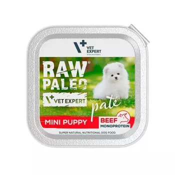 Wet puppy food VETEXPERT RAW PALEO Pate Mini Beef — single-protein beef 150 g can for small breed puppies