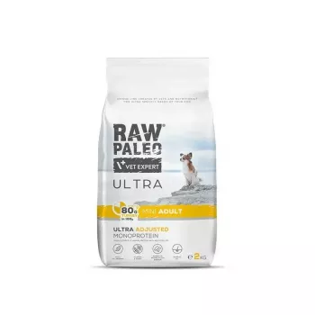 Dry dog food VETEXPERT RAW PALEO Ultra Mini Adult Turkey 2 kg — complete kibble for small-breed adult dogs, protein 24.5%, fat 14%