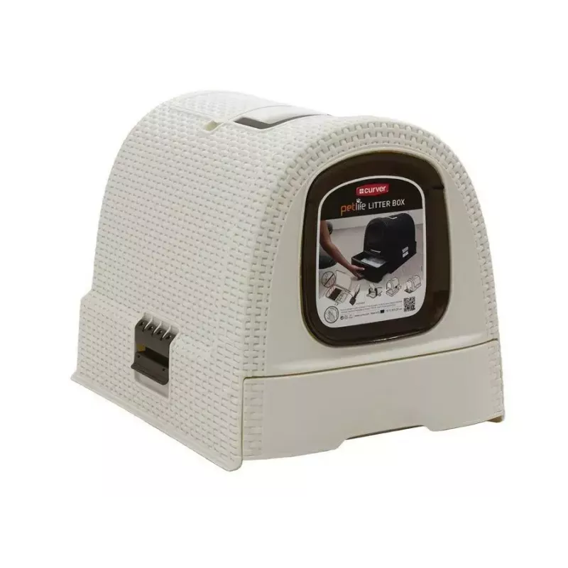 Closed cat litter box Curver 198849, technopolymer, cream, removable lid, 385×510×395 mm