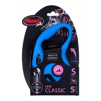 Retractable dog leash Flexi New Classic S — cord, 5 m, single-leash, blue, max load 12 kg