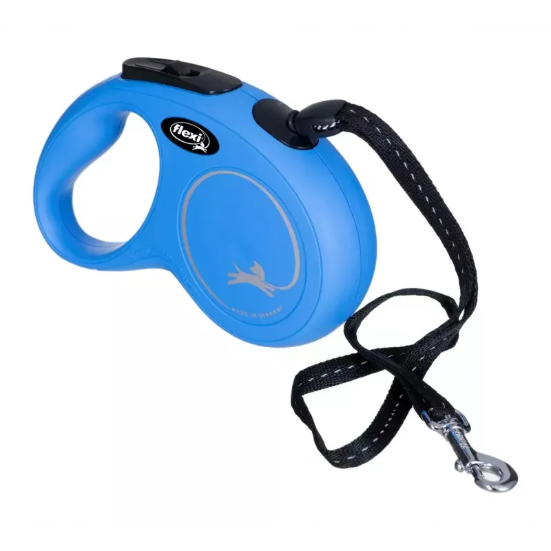 Retractable dog leash Flexi New Classic S — cord, 5 m, single-leash, blue, max load 12 kg