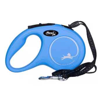 Retractable dog leash Flexi New Classic S — cord, 5 m, single-leash, blue, max load 12 kg
