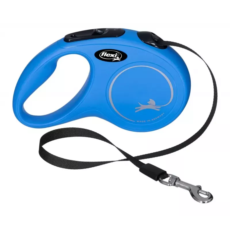 Retractable dog lead Flexi New Classic S, cord leash, 5 m length, for small dogs 5–10 kg, max load 15 kg, blue
