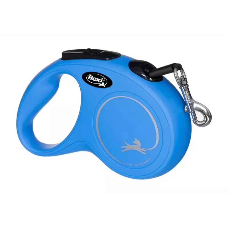 Retractable dog lead Flexi New Classic S, cord leash, 5 m length, for small dogs 5–10 kg, max load 15 kg, blue