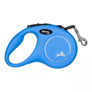 Retractable dog lead Flexi New Classic S, cord leash, 5 m length, for small dogs 5–10 kg, max load 15 kg, blue