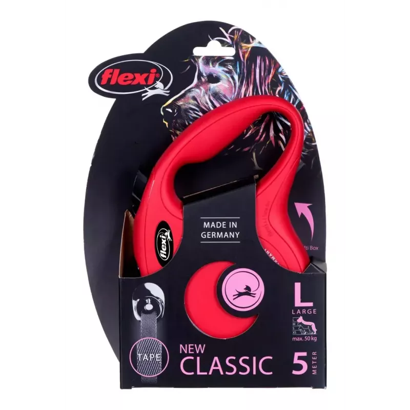 Retractable dog lead Flexi New Classic 5 m, black nylon tape, for large breeds up to 50 kg