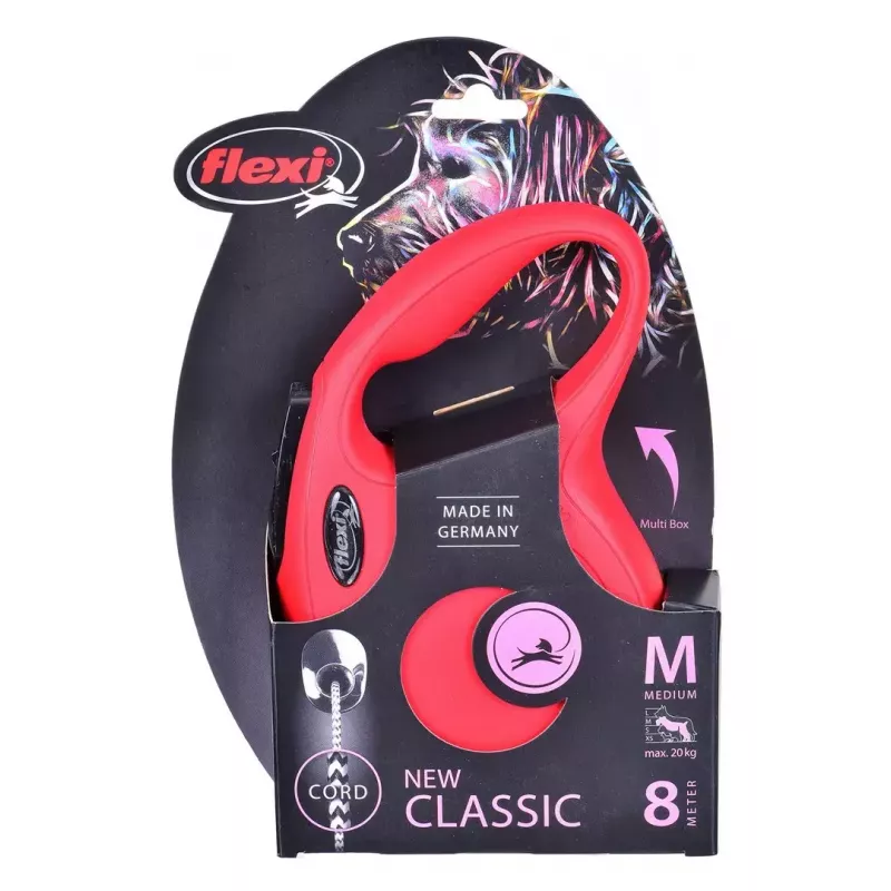 Retractable dog lead Flexi New Classic M, cord leash, medium size, 8 m, max load 20 kg, black