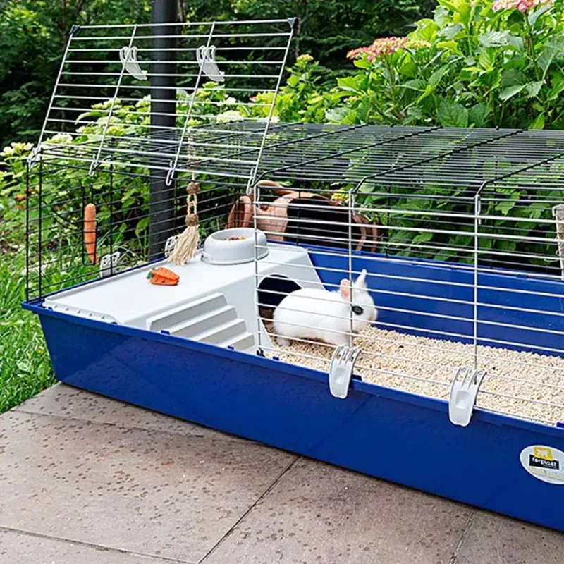 Cage FERPLAST Rabbit 120 Blue — metal and plastic rabbit cage 1180×585×495 mm, for rabbits 5–9.9 kg