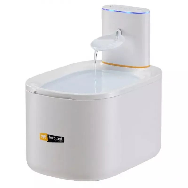 Pet fountain FERPLAST ASTRA 3L with motion sensor — 3 L technopolymer, battery/DC powered, 3-stage filtration